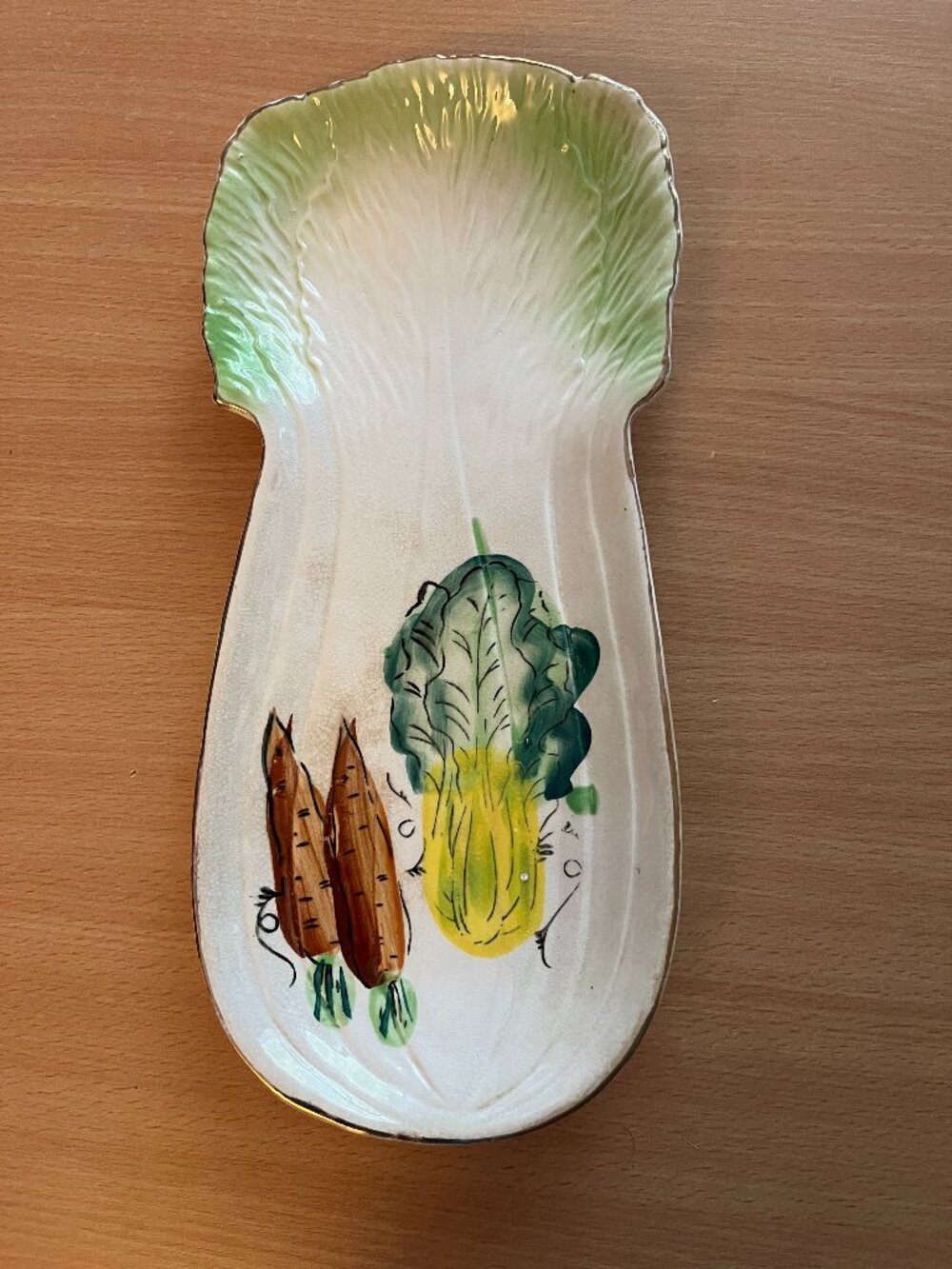 Vintage cabbage leaf serving dish made in Japan 12.25" long